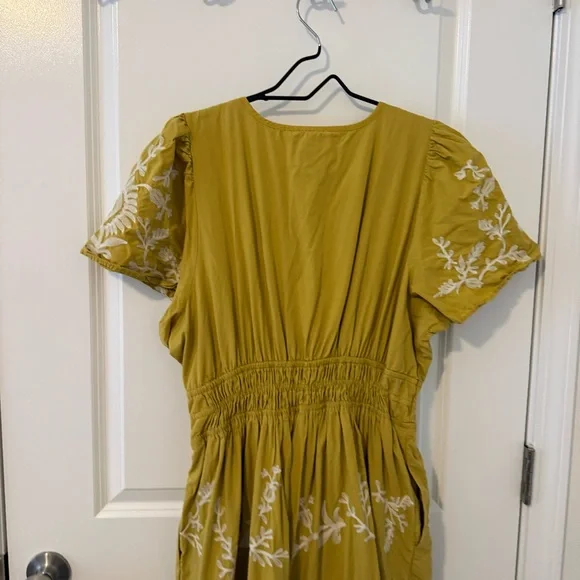 Anthropologie Somerset Mustard Maxi Dress with White Embroidery 1X -  threedaughtersproperties.com